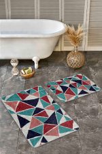 - Realhomes - Realhomes 2'li Set Gri Zeminde Üçgen Motifli Geometrik Desenli Geometrik Sade & Şık 2'li Banyo & Mutfak Paspas Takımı Realhomes