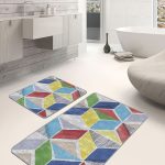 2'li Set Gold - Krem Zeminde Çerçeveli Motifli Çiçek Desenli Sade & Şık Modern  2'li Banyo & Mutfak Paspas Takımı Realhomes