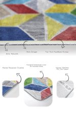 2'li Set Gri Zeminde Sulu Boya Motifli Geometrik Desenli Geometrik Sade & Şık  2'li Banyo & Mutfak Paspas Takımı Realhomes