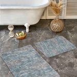 2'li Set Lacivert Zeminde Kanvas Motifli Fırça Darbeleri Desenli Modern Klasik  2'li Banyo & Mutfak Paspas Takımı Realhomes