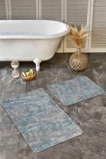 - Realhomes - Realhomes 2'li Set Çok Renkli Zeminde Eskitme Motifli Sulu Boya Desenli Eskitme Motifli Klasik 2'li Banyo & Mutfak Paspas Takımı Realhomes