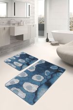 - PaspasTakimi-2li-Set551-Gorsel-1 - Realhomes  2'li Set Mavi Zeminde Sulu Boya Motifli Modern Sanat Desenli Sade & Şık Modern  2'li Banyo & Mutfak Paspas Takımı Realhomes