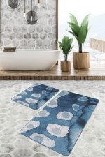 - PaspasTakimi-2li-Set551-Gorsel-2 - Realhomes  2'li Set Mavi Zeminde Sulu Boya Motifli Modern Sanat Desenli Sade & Şık Modern  2'li Banyo & Mutfak Paspas Takımı Realhomes