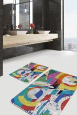 - PaspasTakimi-2li-Set552-Gorsel-1 - Realhomes  2'li Set Gri Zeminde Sulu Boya Motifli Modern Sanat Desenli Modern Geometrik  2'li Banyo & Mutfak Paspas Takımı Realhomes