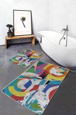 - PaspasTakimi-2li-Set552-Gorsel - Realhomes  2'li Set Gri Zeminde Sulu Boya Motifli Modern Sanat Desenli Modern Geometrik  2'li Banyo & Mutfak Paspas Takımı Realhomes