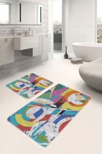 - PaspasTakimi-2li-Set552-Gorsel-4 - Realhomes  2'li Set Gri Zeminde Sulu Boya Motifli Modern Sanat Desenli Modern Geometrik  2'li Banyo & Mutfak Paspas Takımı Realhomes