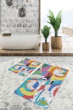 - PaspasTakimi-2li-Set552-Gorsel-5 - Realhomes  2'li Set Gri Zeminde Sulu Boya Motifli Modern Sanat Desenli Modern Geometrik  2'li Banyo & Mutfak Paspas Takımı Realhomes