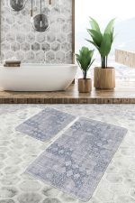 2'li Set Gri Zeminde Örgü Motifli Eskitme Desenli Eskitme Motifli Sade & Şık  2'li Banyo & Mutfak Paspas Takımı Realhomes