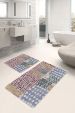 - PaspasTakimi-2li-Set555-Gorsel - Realhomes 2'li Set Krem Zeminde Geometrik Motifli Boya Desenli Klasik Vintage 2'li Banyo & Mutfak Paspas Takımı Realhomes