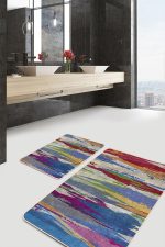 - PaspasTakimi-2li-Set557-Gorsel-4 - Realhomes  2'li Set Çok Renkli Zeminde Yağlı Boya Motifli Modern Sanat Desenli Modern Sade & Şık  2'li Banyo & Mutfak Paspas Takımı Realhomes