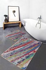 - PaspasTakimi-2li-Set558-Gorsel-1 - Realhomes  2'li Set Gri Zeminde Yağlı Boya Motifli Modern Sanat Desenli Sade & Şık Modern  2'li Banyo & Mutfak Paspas Takımı Realhomes