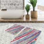 2'li Set Mavi Zeminde Eskitme Motifli Kilim Desenli Eskitme Motifli Vintage  2'li Banyo & Mutfak Paspas Takımı Realhomes