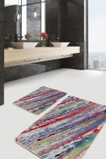 - PaspasTakimi-2li-Set558-Gorsel-2 - Realhomes  2'li Set Gri Zeminde Yağlı Boya Motifli Modern Sanat Desenli Sade & Şık Modern  2'li Banyo & Mutfak Paspas Takımı Realhomes