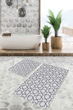 - PaspasTakimi-2li-Set560-Gorsel - Realhomes  2'li Set Gri Zeminde Siyah Geometrik Motifli Klasik Desenli Sade & Şık Geometrik  2'li Banyo & Mutfak Paspas Takımı Realhomes