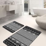 2'li Set Gri Zeminde Çerçeveli Motifli Mermer Desenli Sade & Şık Geometrik  2'li Banyo & Mutfak Paspas Takımı Realhomes