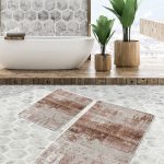 2'li Set Kahverengi Zeminde Uşak Motifli Vİntage Desenli Etnik Motifler Eskitme Motifli  2'li Banyo & Mutfak Paspas Takımı Realhomes