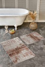 - Realhomes - Realhomes  2'li Set Krem - Kahverengi Zeminde Eskitme Motifli Antik Desenli Eskitme Motifli Vintage  2'li Banyo & Mutfak Paspas Takımı Realhomes