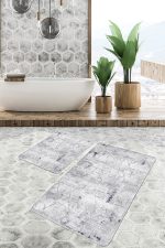 - PaspasTakimi-2li-Set565-Gorsel-1 - Realhomes  2'li Set Gri Zeminde Eskitme Motifli Geometrik Desenli Eskitme Motifli Geometrik  2'li Banyo & Mutfak Paspas Takımı Realhomes