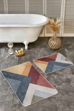 - Realhomes - Realhomes 2'li Set Geometrik Motifli Örme Desenli Geometrik Klasik 2'li Banyo & Mutfak Paspas Takımı Realhomes