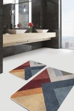 - PaspasTakimi-2li-Set567-Gorsel - Realhomes 2'li Set Geometrik Motifli Örme Desenli Geometrik Klasik 2'li Banyo & Mutfak Paspas Takımı Realhomes