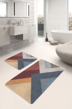 - PaspasTakimi-2li-Set567-Gorsel-2 - Realhomes 2'li Set Geometrik Motifli Örme Desenli Geometrik Klasik 2'li Banyo & Mutfak Paspas Takımı Realhomes