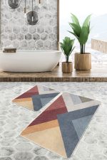 - PaspasTakimi-2li-Set567-Gorsel-4 - Realhomes 2'li Set Geometrik Motifli Örme Desenli Geometrik Klasik 2'li Banyo & Mutfak Paspas Takımı Realhomes