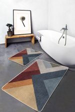 - PaspasTakimi-2li-Set567-Gorsel-5 - Realhomes 2'li Set Geometrik Motifli Örme Desenli Geometrik Klasik 2'li Banyo & Mutfak Paspas Takımı Realhomes