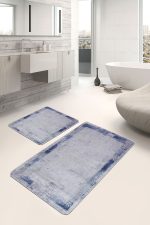 - PaspasTakimi-2li-Set568-Gorsel-1 - Realhomes  2'li Set Gri - Mavi Zeminde Çerçeveli Motifli Eskitme Desenli Sade & Şık Eskitme Motifli  2'li Banyo & Mutfak Paspas Takımı Realhomes