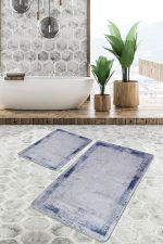 - PaspasTakimi-2li-Set568-Gorsel-2 - Realhomes  2'li Set Gri - Mavi Zeminde Çerçeveli Motifli Eskitme Desenli Sade & Şık Eskitme Motifli  2'li Banyo & Mutfak Paspas Takımı Realhomes