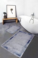 - PaspasTakimi-2li-Set568-Gorsel-4 - Realhomes  2'li Set Gri - Mavi Zeminde Çerçeveli Motifli Eskitme Desenli Sade & Şık Eskitme Motifli  2'li Banyo & Mutfak Paspas Takımı Realhomes