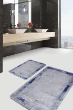 - PaspasTakimi-2li-Set568-Gorsel-5 - Realhomes  2'li Set Gri - Mavi Zeminde Çerçeveli Motifli Eskitme Desenli Sade & Şık Eskitme Motifli  2'li Banyo & Mutfak Paspas Takımı Realhomes