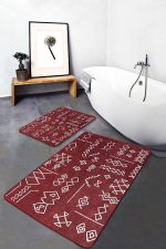 - PaspasTakimi-2li-Set569-Gorsel-5 - Realhomes  2'li Set Kırmızı Zeminde Etnik Motifli Tribal Desenli Etnik Motifler Geometrik  2'li Banyo & Mutfak Paspas Takımı Realhomes