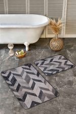 - Realhomes - Realhomes  2'li Set Krem - Kahverengi Zeminde Patchwork Motifli Kürk Desenli Sade & Şık Klasik  2'li Banyo & Mutfak Paspas Takımı Realhomes