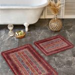 2'li Set Bej Zeminde Çerçeveli Motifli Geleneksel Desenli Geometrik Klasik  2'li Banyo & Mutfak Paspas Takımı Realhomes
