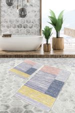 2'li Set Eskitme Zeminde Kilim Motifli Boyama Desenli Klasik Sade & Şık Salon & Oturma Odası  2'li Banyo & Mutfak Paspas Takımı Realhomes