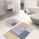 2'li Set Siyah - Gold Zeminde Çerçeveli Motifli Altın Desenli Geometrik Klasik  2'li Banyo & Mutfak Paspas Takımı Realhomes