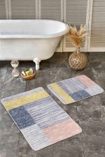 2'li Set Eskitme Zeminde Kilim Motifli Boyama Desenli Klasik Sade & Şık Salon & Oturma Odası  2'li Banyo & Mutfak Paspas Takımı Realhomes