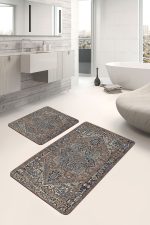 - PaspasTakimi-2li-Set576-Gorsel-1 - Realhomes 2'li Set Kahverengi Zeminde Geleneksel Motifli Uşak Desenli Avangarde Vintage 2'li Banyo & Mutfak Paspas Takımı Realhomes