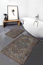 - PaspasTakimi-2li-Set576-Gorsel-4 - Realhomes 2'li Set Kahverengi Zeminde Geleneksel Motifli Uşak Desenli Avangarde Vintage 2'li Banyo & Mutfak Paspas Takımı Realhomes