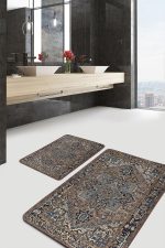 - PaspasTakimi-2li-Set576-Gorsel-5 - Realhomes 2'li Set Kahverengi Zeminde Geleneksel Motifli Uşak Desenli Avangarde Vintage 2'li Banyo & Mutfak Paspas Takımı Realhomes