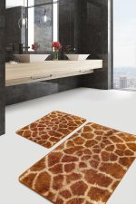 - PaspasTakimi-2li-Set578-Gorsel-1 - Realhomes 2'li Set Kahverengi Zeminde Zürafa Motifli Kürk Desenli Sade & Şık Klasik 2'li Banyo & Mutfak Paspas Takımı Realhomes