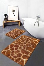 - PaspasTakimi-2li-Set578-Gorsel - Realhomes 2'li Set Kahverengi Zeminde Zürafa Motifli Kürk Desenli Sade & Şık Klasik 2'li Banyo & Mutfak Paspas Takımı Realhomes