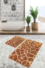 - PaspasTakimi-2li-Set578-Gorsel-5 - Realhomes 2'li Set Kahverengi Zeminde Zürafa Motifli Kürk Desenli Sade & Şık Klasik 2'li Banyo & Mutfak Paspas Takımı Realhomes