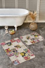 2'li Set Geleneksel Zeminde Patchwork Motifli Etnik Desenli Vintage Avangarde  2'li Banyo & Mutfak Paspas Takımı Realhomes