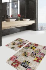 2'li Set Geleneksel Zeminde Patchwork Motifli Etnik Desenli Vintage Avangarde  2'li Banyo & Mutfak Paspas Takımı Realhomes