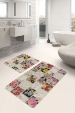 2'li Set Geleneksel Zeminde Patchwork Motifli Etnik Desenli Vintage Avangarde  2'li Banyo & Mutfak Paspas Takımı Realhomes