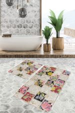 2'li Set Geleneksel Zeminde Patchwork Motifli Etnik Desenli Vintage Avangarde  2'li Banyo & Mutfak Paspas Takımı Realhomes