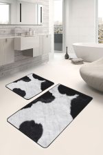 - PaspasTakimi-2li-Set581-Gorsel-1 - Realhomes  2'li Set Siyah - Beyaz Zeminde Post Motifli Kürk Desenli Sade & Şık Klasik  2'li Banyo & Mutfak Paspas Takımı Realhomes