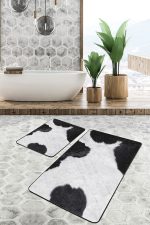 - PaspasTakimi-2li-Set581-Gorsel-2 - Realhomes  2'li Set Siyah - Beyaz Zeminde Post Motifli Kürk Desenli Sade & Şık Klasik  2'li Banyo & Mutfak Paspas Takımı Realhomes