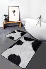 - PaspasTakimi-2li-Set581-Gorsel-4 - Realhomes  2'li Set Siyah - Beyaz Zeminde Post Motifli Kürk Desenli Sade & Şık Klasik  2'li Banyo & Mutfak Paspas Takımı Realhomes